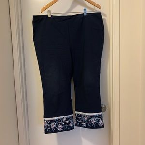 Michel Studio Blue Capris w floral accent, plus size